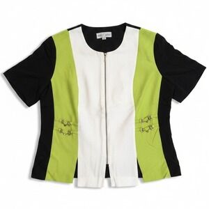 Betsy's Things Vintage 90s Colorblock Horsebit Zip Front Top Lime Green Black 16